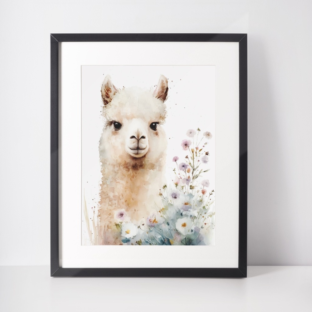 Watercolor Cute Floral Alpaca Wall Art Illustration Print Poster Unframed - Picture 2 of 6